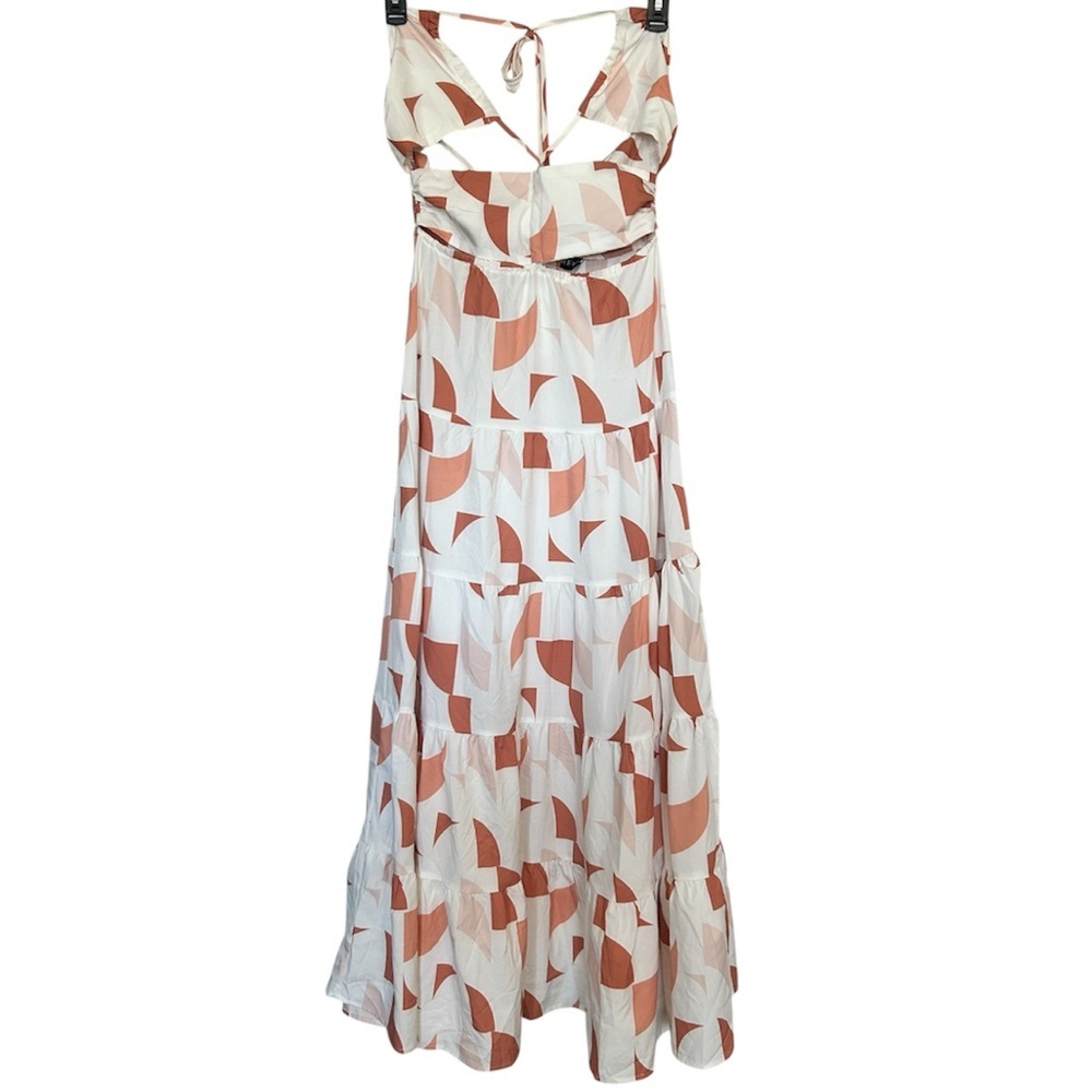 CHERLEY Geometric Print Flowy Halter Maxi Dress Size Medium NWT